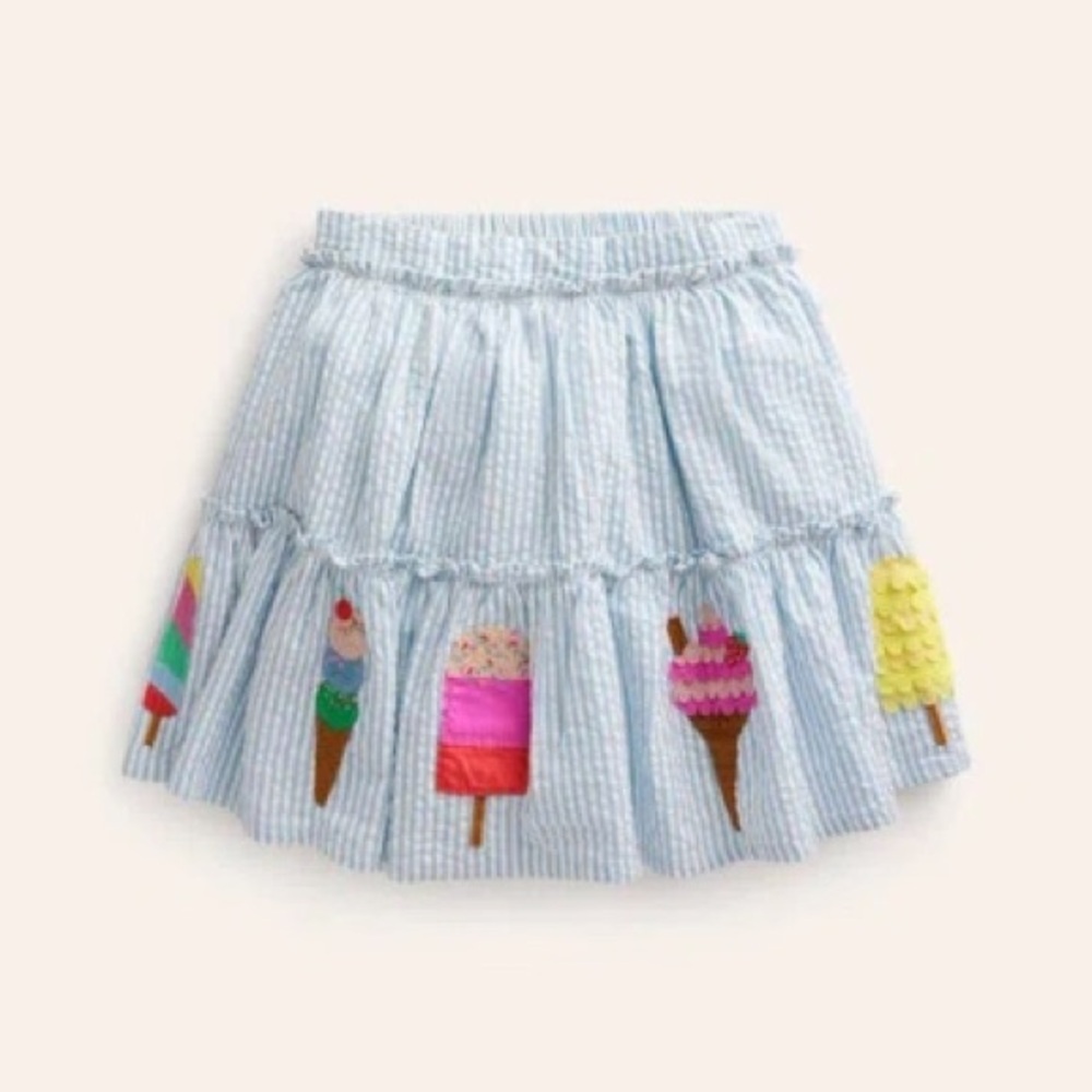 NWT Mini Boden Appliqué skirt in Blue Ice Creams